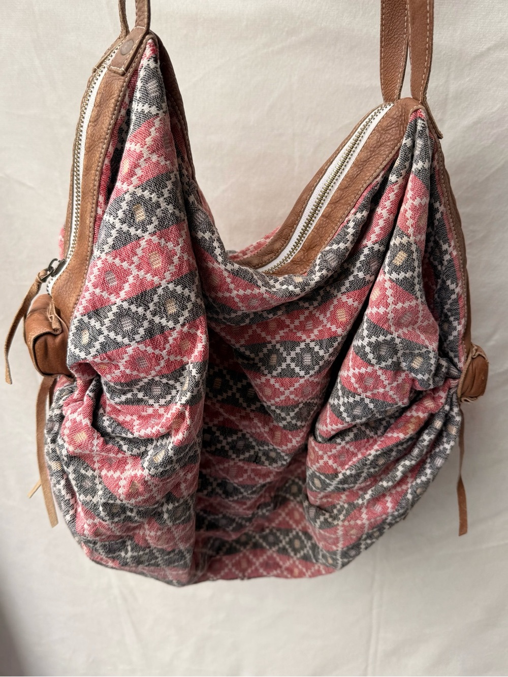Noonday Collection Pink & Gray Patterned Shoulder/Crossbody bag